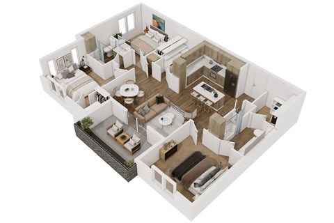 Floor plan for 3 beds, 2 baths, 1417 sqft